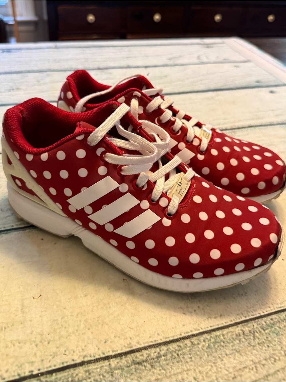 adidas red & white Originals ZX Flux "Polka Dot" edition. 8 (flaw)